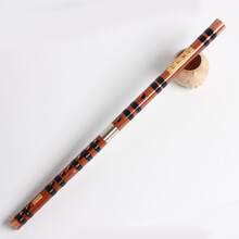 民族乐器 精制双插白铜二节初学生苦竹横笛子 黑线E调+教材书