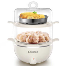 志高（CHIGO）蒸蛋器家用单层双层煮蛋器防自动断电304不锈钢早餐机多功能 zg防干烧米白色双层带碗
