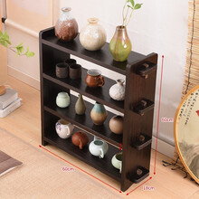 妙意轩日式实木茶棚博古架小茶壶架收纳架储物架置物架收纳多宝架 碳烧色四层