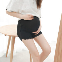 三象鲨孕妇装夏季蕾丝花边安全裤时尚潮妈夏季三分短裤安全打底裤大码女装宽松韩版网红辣妈孕妇外出服 黑色 L