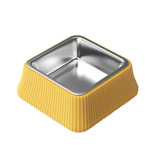 疯狂小狗 狗碗狗食盆猫碗猫食盆狗碗不锈钢防打翻大号喝水狗碗宠物碗用品 方形黄色