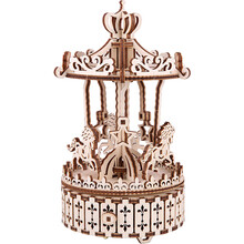 木质摩天轮旋转音乐盒diy手工拼装有格八音盒模型创意生日礼物女 旋转木马八音盒