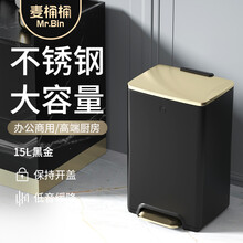 麦桶桶（Mr.Bin） 不锈钢垃圾桶厨房家用商用客厅卫生间办公室有盖脚踏翻盖高档轻奢大号带盖 15L  CEO Plus轻奢黑金