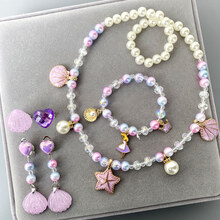 儿童发光项链戒指耳夹手链套装公主小女孩卡通可爱首饰配饰品玩具 23#紫色海星款