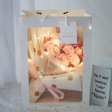 母亲节情人节创意礼品永生花满天星干花康乃馨玫瑰礼盒毕业花束 粉康乃馨粉勿(波点金 橱窗手提袋 干花包