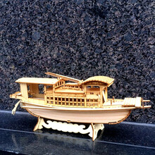 乌篷船模型南湖红船模型摆件中式工艺品手工拼装实木质船渔船乌篷船帆船礼品 组装：28X8X11