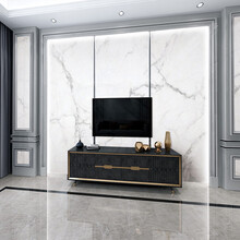 帕肯尼 现代简约灰白罗马柱电视背景墙微晶石客厅轻奢大理石护墙板影视墙 出图定金 7-9.5㎡