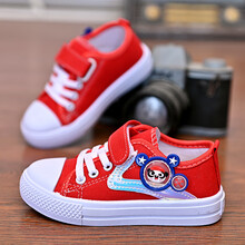 【京选优品】2021春款儿童帆布鞋中大童卡通百搭魔术贴休闲鞋学生透气布鞋男女 红色 27
