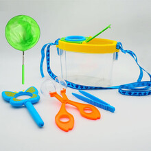 儿童昆虫观察盒捕虫器蝴蝶养蚕采集箱放大镜观鱼桶户外探索工玩具 黄绿单镜收集盒+5件套 组合特惠