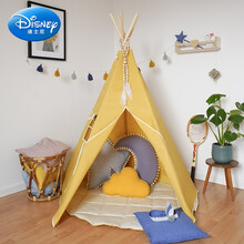 迪士尼（Disney） 儿童小帐篷游戏屋北欧室内男孩宝宝玩具屋印第安女孩家用公主房子六一生日礼物 加大款蜜蜡黄(不含垫子) 送星灯+云朵+抱枕