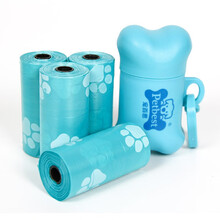 宠百思 PETBEST 宠物清洁用品狗狗垃圾袋拾便袋4卷装（脚印蓝）送分配器1个