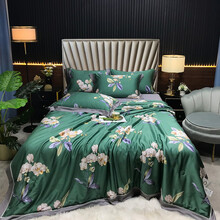 天丝夏凉被空调被薄款夏季双人冰丝可水洗机洗夏天被子夏被四件套 春江花月夜 夏被200x230cm+床单245*250+枕套