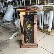 宝彩大理石垃圾桶大堂立式不锈钢酒店宾馆电梯口楼道走廊带灭烟垃圾桶 玫瑰金金闪电