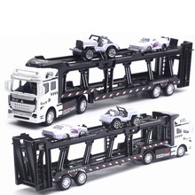 中麦微 汽车运输车 合金回力集装箱货柜双层平板车拖头大卡车轿运车油罐车模型男孩儿童玩具生日礼物 白色合金车头 车辆运输车（配2辆小汽车）