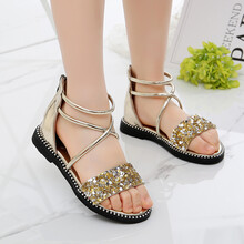 Disney/迪士尼童凉鞋2021夏季新款儿童软底凉鞋韩版女童水钻公主鞋中大童罗马凉鞋 BBW2110/米色 33码/内长约20.2cm