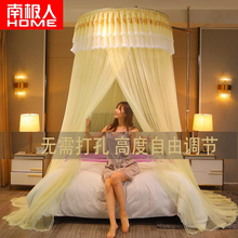 南极人圆顶蚊帐天地杆设计加密1.8床家用1.5/1.2m通用床幔支架免安装公主风吊顶 米黄色 1.2-1.8m床通用尺寸