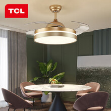 TCL 吊扇灯 隐形 风扇灯饰 LED餐厅灯现代灯饰灯具简约金色轻奢风扇灯系列 42寸三色变光36W送遥控-变频节能