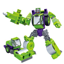 变形教室儿童变形合体工程先锋机器人合金挖掘机吊车工程车压路车卡车5合1男孩套装玩具 变形压路机