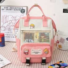 【Evich】五件套书包女学生韩版书包女ins双肩包中学生书包大容量妈咪包 单个包不带挂件徽章粉色