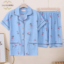 加肥加大睡衣女200斤大码居家服女夏季加肥特大码睡衣女士短袖80-250斤可穿宽松卡通月子服套装胖m 20105#蓝色 女5XL加肥(180-210斤)