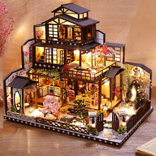 我屋diy小屋古都望月手工日式和风大别墅建筑古镇房子玩具木制3D立体拼图创意八音盒生日礼物男女友老婆朋友