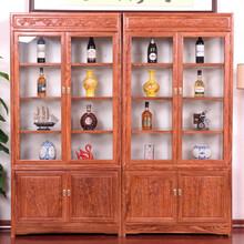 三韵红木家具非洲花梨（学名：刺猬紫檀）酒柜中式玻璃酒柜客厅实木展示柜仿古隔断柜红酒柜 单个(长96宽36高198cm)