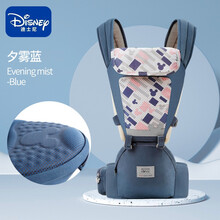 迪士尼 婴儿腰凳背带四季透气款前后两用新生儿抱凳坐凳婴幼儿可横抱背带 夕雾蓝透气款 3D硅胶凳面腰凳