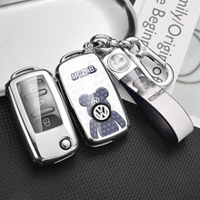 适用于大众宝来钥匙套朗逸途观速腾帕萨特朗行POLO蔚领包壳扣豪华国潮牌熊男女式 大众A/潮牌熊【白色熊】钥匙套+双扣