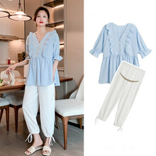 苒祺祺孕妇装夏装新款套装孕妇时尚上衣宽松潮妈洋气薄款孕妇两件套夏款 图片色套装 M