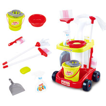 儿童扫把拖地套装迷你清洁手推车宝宝过家家厨房女孩玩具组合六一 清洁工具带水桶999-70红色