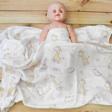 宝宝单层纱布浴巾两层小薄新生婴儿纱布巾一层纱巾薄夏季轻薄款 1层竹棉奶牛鹿110*120厘米