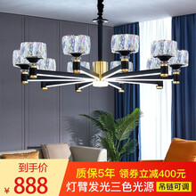 世元 北欧简约客厅吊灯现代奢华个性餐厅卧室家用大厅大气防尘玻璃水晶灯臂发光轻奢灯具 灯臂发光水晶灯罩-10头-三色可调