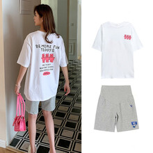 苒祺祺孕妇装夏季新款时尚短袖上衣托腹裤潮妈夏天简约宽松薄款孕妇套装夏款 白色套装 XXL