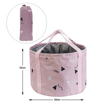 便携式可折叠盆户外水盆旅行大号泡脚袋旅游洗衣盆洗脸盆洗脚水桶    欧缔兰 中号粉色菱形方格（+袋子）