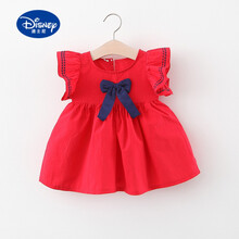 迪士尼Disney品牌同款连体衣满月白日宴百天宝宝短袖爬服韩版夏装哈衣纯棉薄款夏季衣服满月潮 红色乖乖女裙 73cm