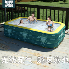 儿童游泳池家用充气加厚折叠婴儿游泳桶大型宝宝大人家庭洗澡水池宝宝游泳桶水上乐园支架游泳池 1.8米3层+入门套餐【有线智能闪充】