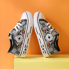 Disney/迪士尼同款儿童帆布鞋男女童春秋季中小学生鞋子软底透气防滑休闲鞋底 黑色(底米老鼠布鞋) 内长16.5cm 27码