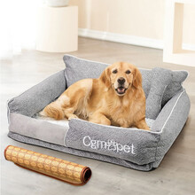 茨格曼 【贈凉席子】狗窝夏季大型犬可拆洗夏天中型犬防咬狗床靠背泰迪狗狗窝垫子 灰色M码【建议20斤内宠物】贈凉席+小枕头 *