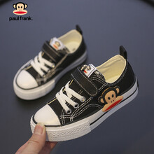 大嘴猴paul frank 魔术贴低帮帆布鞋2021春夏新款儿童休闲鞋板鞋百搭布鞋 黑色 33