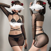 惹火猫 性感情趣内衣女 角色扮演透明网纱三点式小恶魔露胸暗黑女王套装 R607