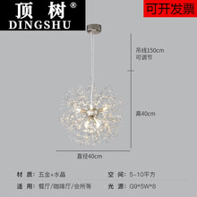 顶树轻奢品牌蒲公英水晶吊灯北欧创意个性衣帽间卧室灯具餐厅服装理发店铺吊灯 圆款8头铬色-暖光