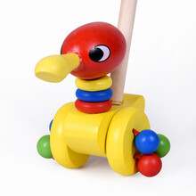 儿童推推乐 木质单杆学步手推车玩具1周岁婴儿2-3岁半宝宝男女孩 小号尖嘴鸭(杆长48cm)