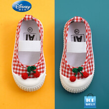 支持鴻星尔克/迪士尼线下商场同款2021年春夏季儿童帆布鞋女童小白鞋公主布鞋网红板鞋低帮鞋一脚蹬鞋子 354红色樱桃 (13)内长13CM