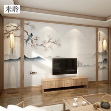 米聆8D梅花鸟新中式玉满堂电视背景墙壁画客厅餐厅卧室水墨山水墙纸墙布定制 珠光闪银布-无缝整张