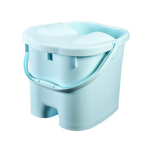 塑料泡脚桶家用足浴桶带盖保温手提脚底按摩洗脚桶洗脚盆 浅蓝带盖 特大