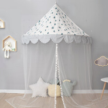 北欧风儿童帐篷游戏屋儿童房壁挂婴儿蚊帐床头装饰半月床幔读书角生日礼物抖音网红同款 北欧森林1.45米 不含纱帐