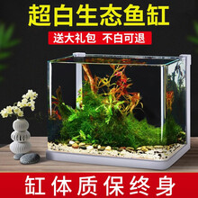 意牌(yee)鱼缸小型水族箱白玻璃生态金鱼缸客厅家用办公室桌面创意鱼缸懒人造景水草缸 【60白缸/10w过滤器/16w薄支架灯】+造礼包