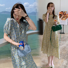 凯琳卡洛儿 孕妇装夏装孕妇裙夏季夏天外穿孕妇连衣裙宽松大码孕妇裙子孕妈装 蓝色碎花 M