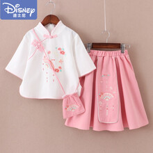 迪士尼（Disney）女童古装汉服儿童唐装裙短袖薄款中国风套裙春夏小女孩复古女童装 白色 110