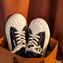 蓓尔帆布鞋女2021夏季新款溶解鞋韩版ulzzang休闲学生休闲小白鞋 BE6010黑色 36